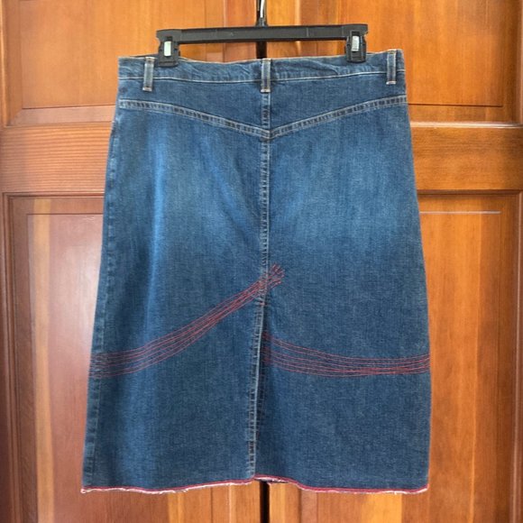 Designer Denim Skirt - front slit has ombre cloth, back slit is open - size 10 - Picture 2 of 11
